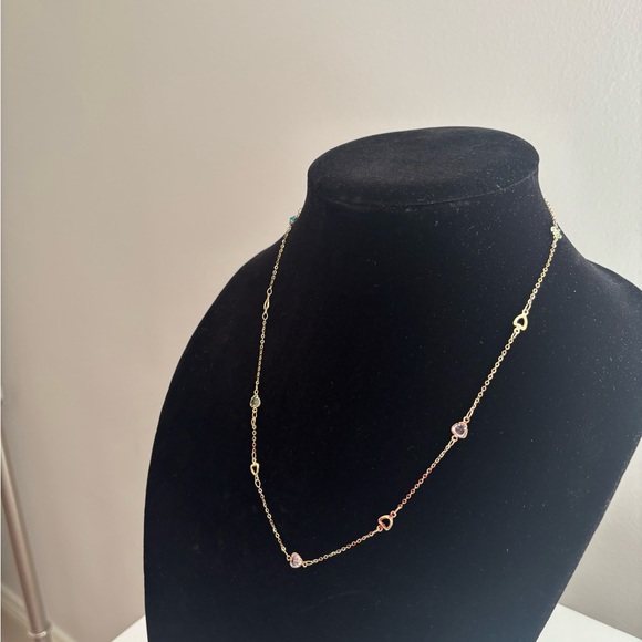Gold Multi-Color Heart Station Necklace - Women Jewelry - Picture 5 of 6